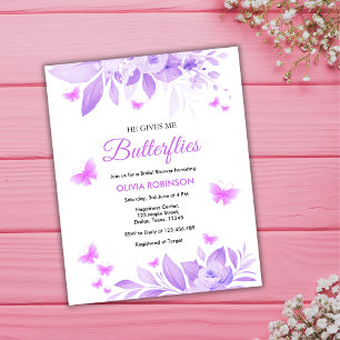 Flyer Invitación a la ducha de mariposa púrpura con pres