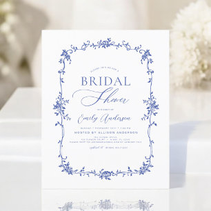 Flyer Invitación a la ducha de novia azul victoriana