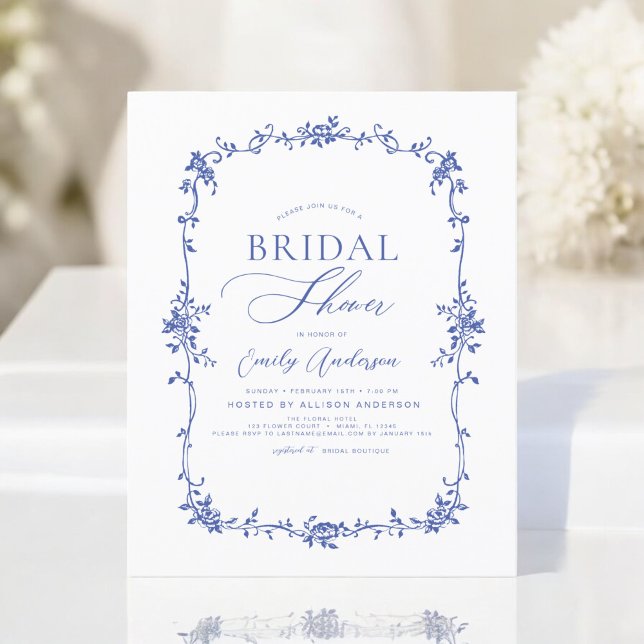 Flyer Invitación a la ducha de novia azul victoriana (Subido por el creador)