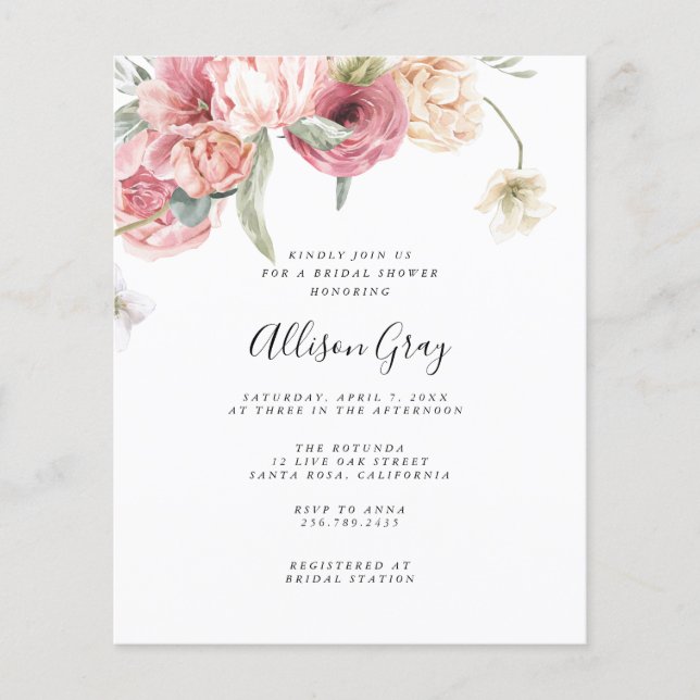 Flyer Invitación a la ducha de novia con cargo al presup (Frente)