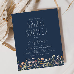 Flyer Invitación a la ducha de novia con flores silvestr
