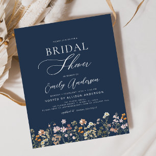 Flyer Invitación a la ducha de novia con flores silvestr
