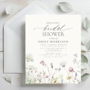 Flyer Invitación a la ducha de novia con flores silvestr