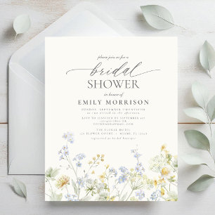 Flyer Invitación a la ducha de novia con flores silvestr