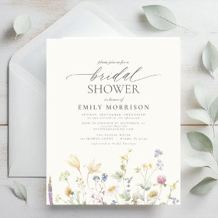 Flyer Invitación a la ducha de novia con flores silvestr