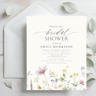 Flyer Invitación a la ducha de novia con flores silvestr