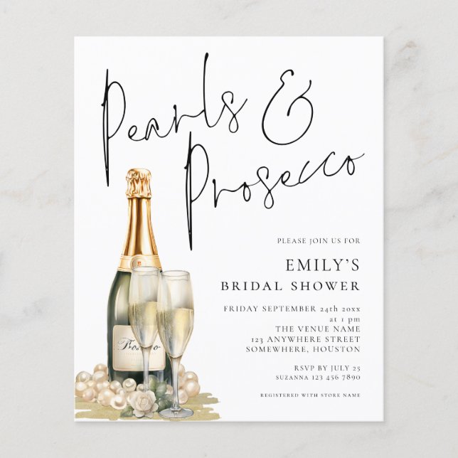 Flyer Invitación a la ducha de novia con vidrio Prosecco (Frente)