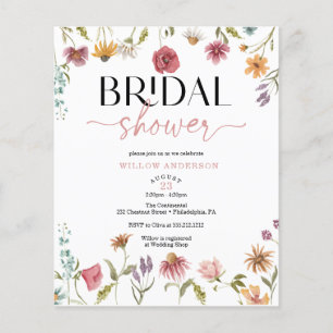 Flyer Invitación a la ducha de novia del Boho Field Wild