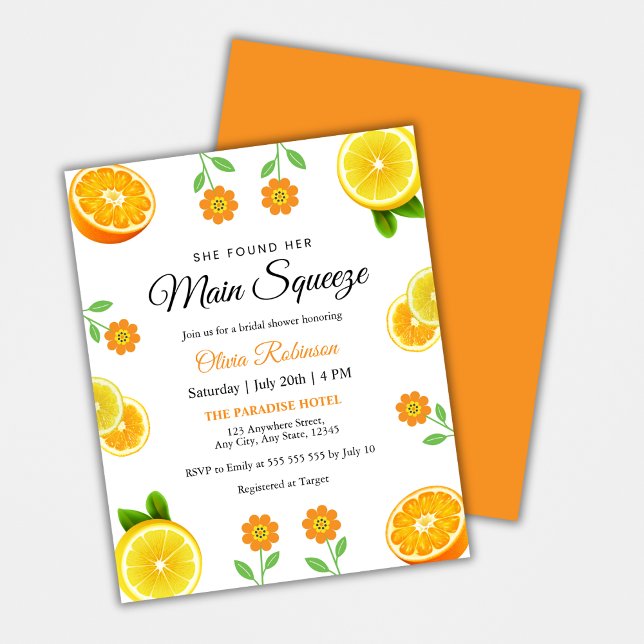 Flyer Invitación a la ducha de novia del principal apret (Budget Main Squeeze Citrus Summer Lemon Bridal Shower Invitation )