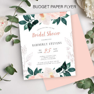 Flyer Invitación a la ducha de novia floral rosa y lustr