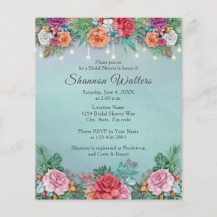 Flyer Invitación a la ducha de novia floral y llena de p