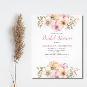 Flyer Invitación a la ducha de novias con flores de colo