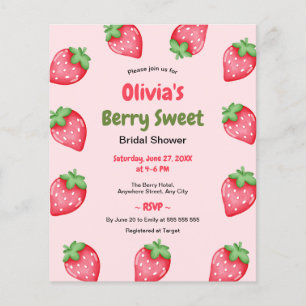 Flyer Invitación a la ducha de novias con fresa dulce y 