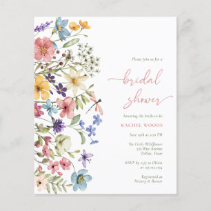 Flyer Invitación a la ducha de novias entre flores silve
