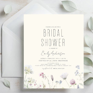 Flyer Invitación a la ducha de novias entre flores silve