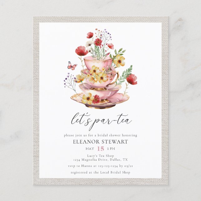 Flyer Invitación a la ducha de té de novia con flores si (Frente)