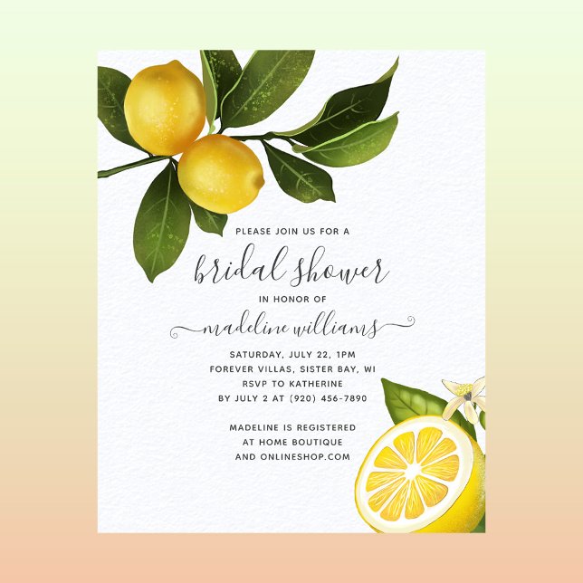 Flyer Invitación a la ducha nupcial de Citrus Lemon Gard (Subido por el creador)