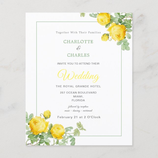 Flyer Invitación a la elegante boda floral de rosas amar (Frente)