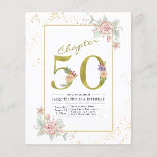 Flyer Invitación a la escritura floral de oro de 50 cump