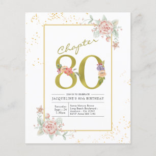 Flyer Invitación a la escritura floral de oro de cumplea