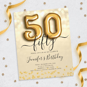 Flyer Invitación a la fiesta de cumpleaños 50 Purpurina 