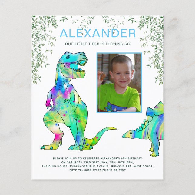 Flyer Invitación a la fiesta de cumpleaños de Dinosaur R (Frente)