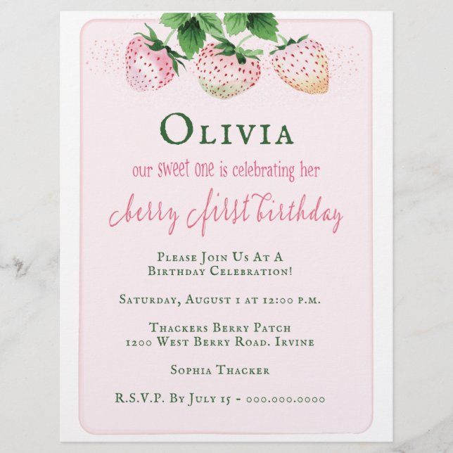 Flyer Invitación a la Fiesta de Cumpleaños de la Fresa P (Frente)