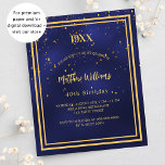 Flyer Invitación a la fiesta de cumpleaños del presupues<br><div class="desc">Tenga en cuenta que esta invitación está en papel de volante y es muy delgada. Los sobres no están incluidos. Para invitaciones más gruesas (el mismo diseño) visite nuestra tienda. Un fondo azul oscuro, azul marino. El color azul es desigual. Con un marco dorado y un confetti dorado rociado, letras...</div>
