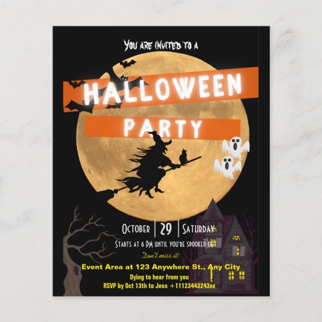 Flyer Invitación a la fiesta de Halloween con presupuest (Frente)