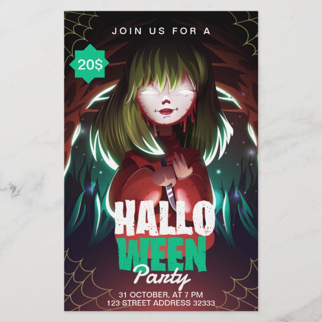 Flyer Invitación a la fiesta de Halloween invita a volan (Frente)