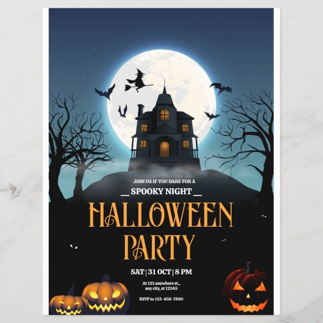 Flyer Invitación a la fiesta de Halloween, Noche de mied (Frente)