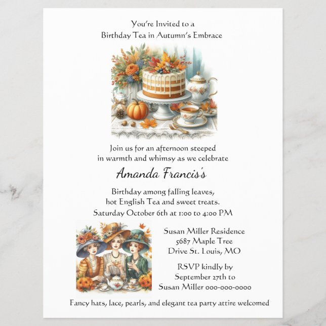 Flyer Invitación a la fiesta de té de cumpleaños de otoñ (Frente)