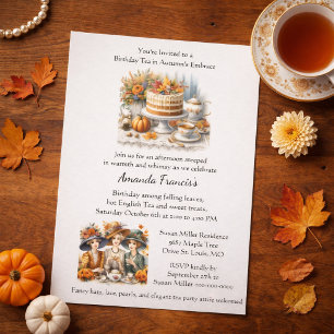 Flyer Invitación a la fiesta de té de cumpleaños de otoñ