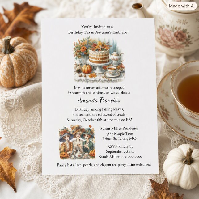 Flyer Invitación a la fiesta de té de cumpleaños de otoñ (Subido por el creador)