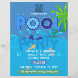 Flyer Invitación a la fiesta de verano de la piscina cor