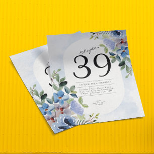 Flyer Invitación a la floral azul Pastel de cumpleaños