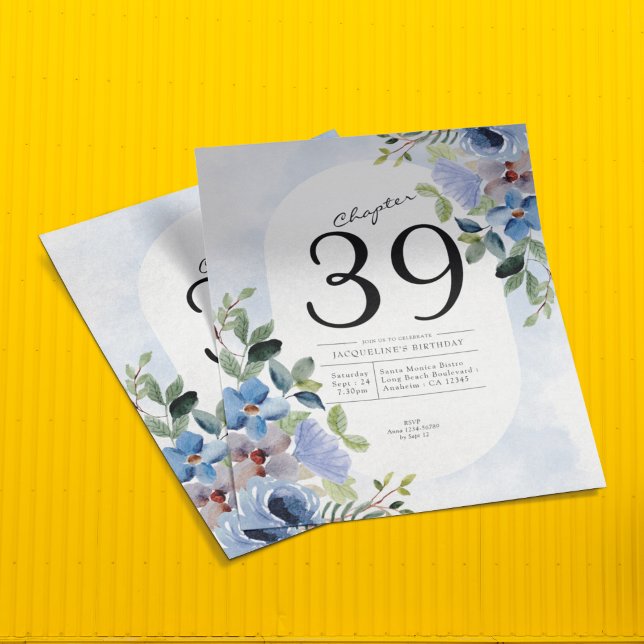 Flyer Invitación a la floral azul Pastel de cumpleaños (Subido por el creador)