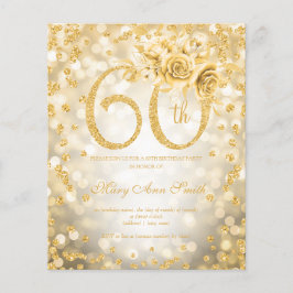 Flyer Invitación a la floral Gold Floral 60th Birthday L