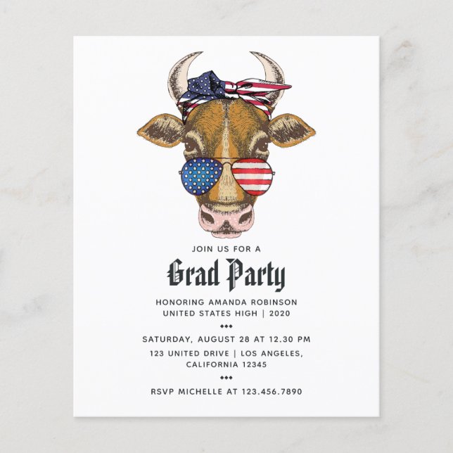 Flyer Invitación a la foto de graduación de vaca estadou (Frente)