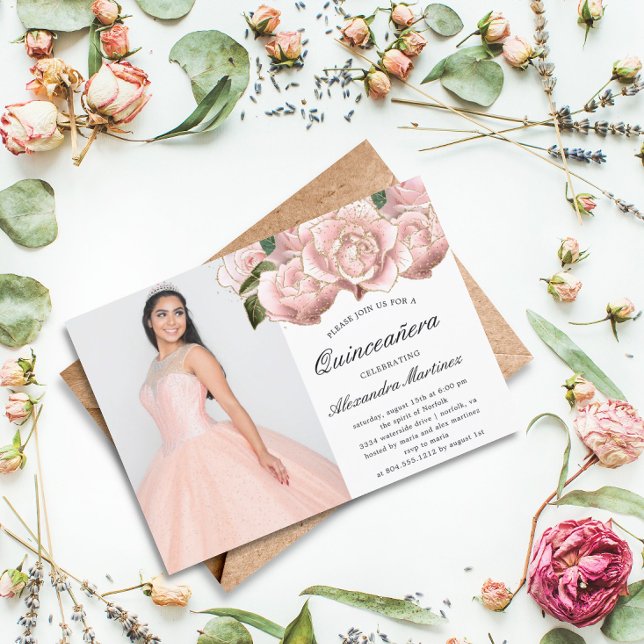 Flyer Invitación a la foto de Quinceanera floral rosa de (Subido por el creador)
