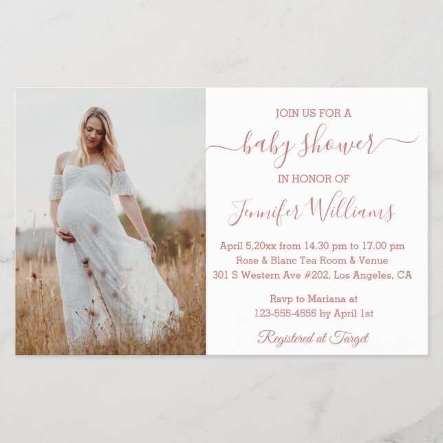 Flyer Invitación a la foto de una ducha de bebé rosa chi (Frente)