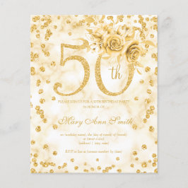 Flyer Invitación a la Mármol de los 50 Años con Floral d