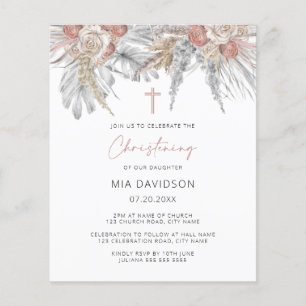 Flyer Invitación a la Navidad del Boho Palm Pink Pampas