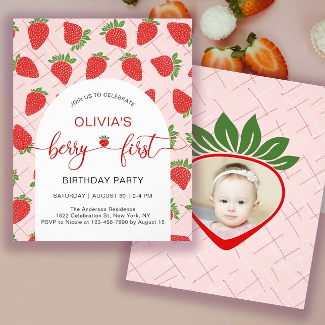 Flyer Invitación a la Primera Fiesta de Cumpleaños de Bu (Budget Berry 1st First Birthday Party Invitation Flyer)