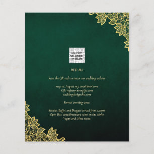 Flyer Invitación a la QR a la boda Gold Lace Emerald Gre
