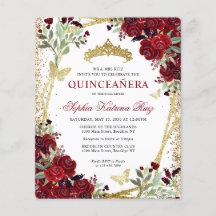 Invitación a la Quinceañera de oro barato con flor