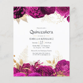 Flyer Invitación a la Quinceañera floral de color rosa c