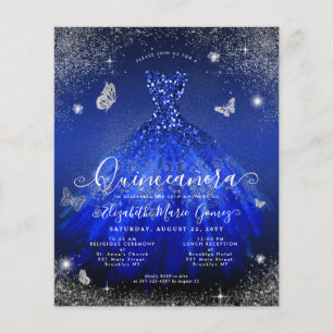 Flyer Invitación a la Quinceanera Royal Blue Silver con 