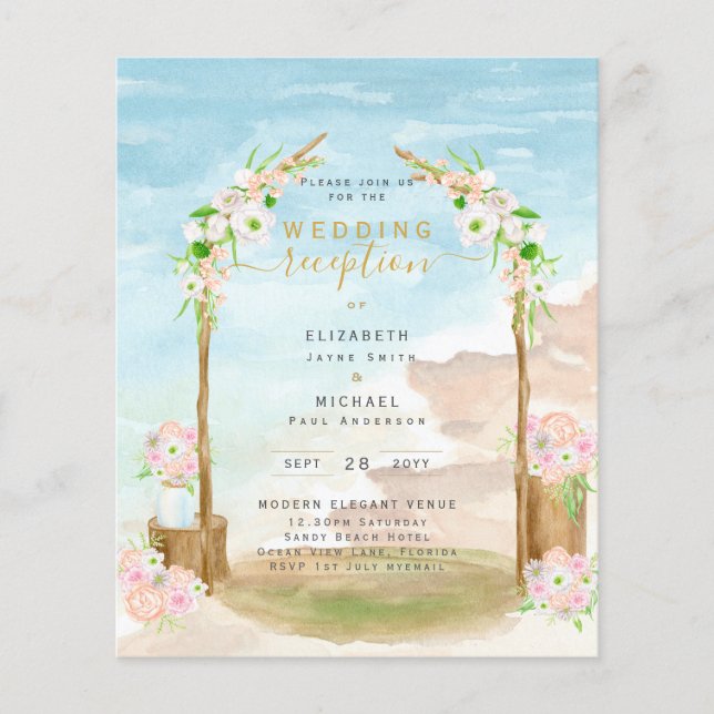 Flyer Invitación a la recepción de boda costera de BUDGE (Frente)