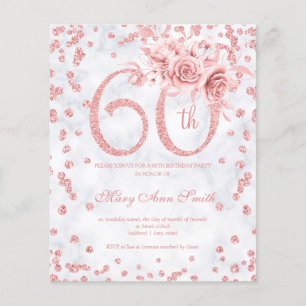 Flyer Invitación a la Rosa Floral de Oro 60 cumpleaños d